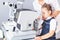 An optometrist or optometrist performs diagnostics of the retina, lens of the eye and intraocular pressure on special