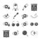 Optometry icons. Eye and glasses, vision and lens, laser surgery signs. Ophthalmology vector symbols