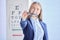 Optometry, vision and portrait of a woman with glasses with prescription lens after a eye test. Healthcare, eyewear and