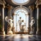 Opulent 3D Interior Illustration adorned with Antique Statues â€“ Discobolus, Venus, Mercury