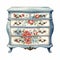Opulent Blue Painted Dresser With Detailed Watercolor Floral Illustrations