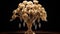 An opulent bouquet of 24-karat gold-dipped roses, arranged in an intricate crystal vase, set against a luxurious backdrop