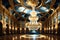 Opulent Chandelier Suspended in the Center of a Grand Ballroom, Intertwining Hundreds of Gleaming Crystals