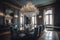 Opulent Dining Area with Luxurious Chandeliers, Plush Velvet Chairs, and a Grand Marble Table Created with Generative AI