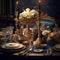 Opulent Dining Scene with Gilded Cutlery and Dishes