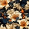 Opulent floral pattern with orange and white peony flowers (tiled