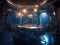 Opulent futuristic dining room in space station