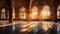 Opulent Gold-Patterned Floor: Luxurious Elegance in Sunlit Ballroom