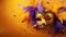 Opulent Golden Masquerade Mask Adorned with Purple Feathers and Gems - Generative AI