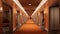 Opulent hotel hallway with multiple doors and polished floor in orange color. Ideal for hotel design, luxury apartment
