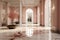 Opulent peach fuzz colored entrance hall with high end finishes, showcasing luxurious modern design