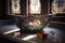 Opulent stained glass bathroom in a modern interior with large windows. Generative AI