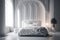 Opulent white bedroom in gothic style. Luxary modern interior. AI generative