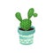 Opuntia houseplant cactus, green potted plant vector illustration
