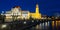 Oradea City Hall on embankment in twilight