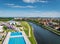 Oradea, Romania - May 17, 2017: Oradea water park with waterslides and thermal pools