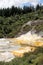 Orakei Korako hidden geothermal valley - Emerald terrace, New Zealand: View on colorful rainbow sinter terrace