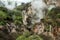 Orakei Korako hidden geothermal valley: View on steaming rocks Fumaroles