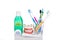 Oral care essential products tapered toothbrush, toothpaste, mouthwash, dental floss