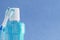 Oral care toothbrush, mouthwash on blue background.Concept: oral hygiene.