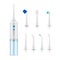 Oral irrigator nozzles dental cleaning care set realistic vector illustration. Dentistry hygiene