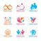 Orang pink and blue tone Family logo sign , human group sign vector set design