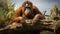 orang utan old animal rests in the tropical rainforest. generative ai