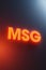 Orange 3D title Monosodium glutamate MSG C5H8NNaO4 in food - shining illuminated