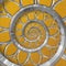 Orange abstract round spiral background pattern fractal. Silver metal spiral orange decorative ornament element. Metal texture