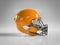 Orange American football helmet isolated on white mockup 3D rendering