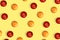 Orange and apple pattern on yellow pastel background