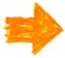 Orange arrow sign has drawn by paint brushstroke and has a grange watercolor texture