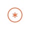 Orange asterisk footnote icon. Flat icon of asterisk isolated on white background