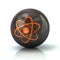 Orange atom icon on black glossy sphere