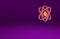 Orange Atom icon isolated on purple background. Symbol of science, education, nuclear physics, scientific research