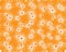 Orange background with ripped pattern, red little circles, cherries. Texture.