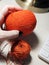 Orange ball process knitting crochet cotton yarn thread hook craft creative closeup macro photo