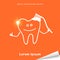 Orange banner with smiling tooth and toothbrush