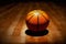 Orange basketball rests on light wooden parquet floor, generative ai