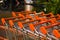 Orange baskets at shopping mall closeup