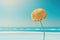 Orange beach morning flower over blurred blue sea and white beach background, summer outdoor daylight, nature concept background.