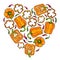 Orange Bell Peper Heart Shape Wreath. Half of Sweet Paprika and Rings of Pepper Cuts. Fresh Ripe Raw Vegetables Garland