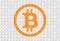 Orange bitcoin sign on gray binary code background