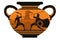 Orange and black figures pottery amphora painting of troy war with achilles fighting