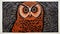 Orange And Black Owl Tapestry: Tim Doyle Style Lino Print