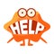 Orange Blob Saying Help, Cute Emoji Character With Word In The Mouth Instead Of Teeth, Emoticon Message