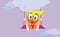 Orange blonde doll. Emoticon swinging on a cloud.