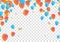 Orange and blue balloons and confetti party banner with and ser