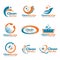 Orange and blue Clean service logo vector set design