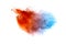 Orange blue  powder explosion on white background.Orange blue color dust splash clouds